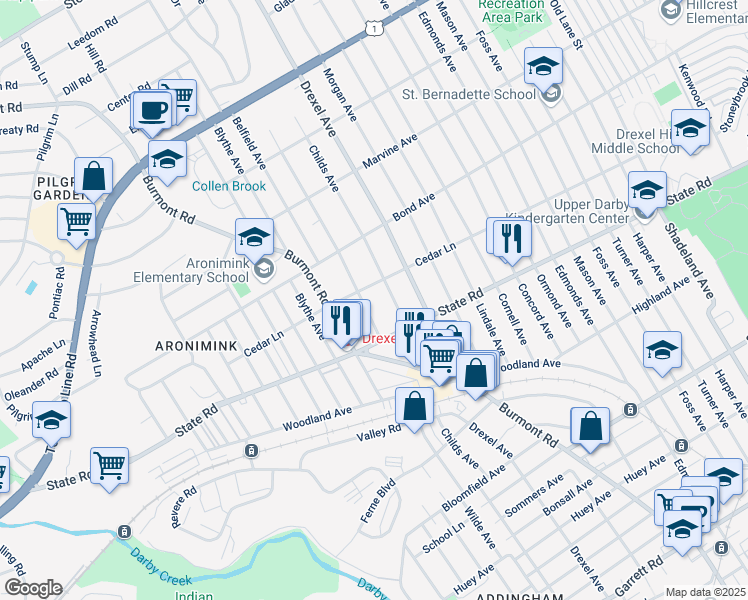 map of restaurants, bars, coffee shops, grocery stores, and more near 840 Childs Avenue in Drexel Hill