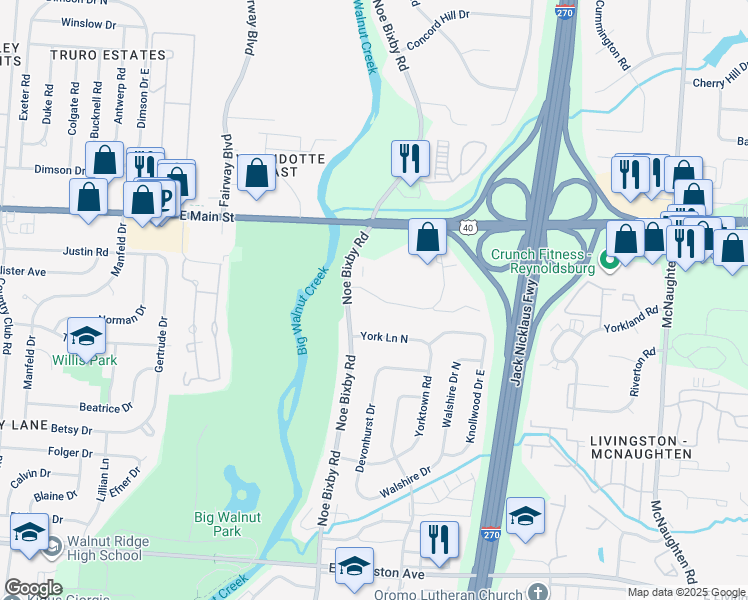 map of restaurants, bars, coffee shops, grocery stores, and more near 5664 Hibernia Drive in Columbus