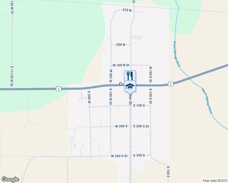 map of restaurants, bars, coffee shops, grocery stores, and more near 20 South 100 West Street in Goshen