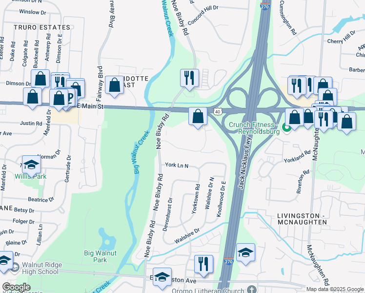 map of restaurants, bars, coffee shops, grocery stores, and more near 5664 Hibernia Drive in Columbus