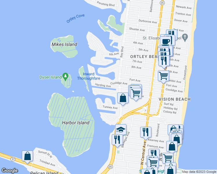 map of restaurants, bars, coffee shops, grocery stores, and more near 415A Harding Avenue in Seaside Heights