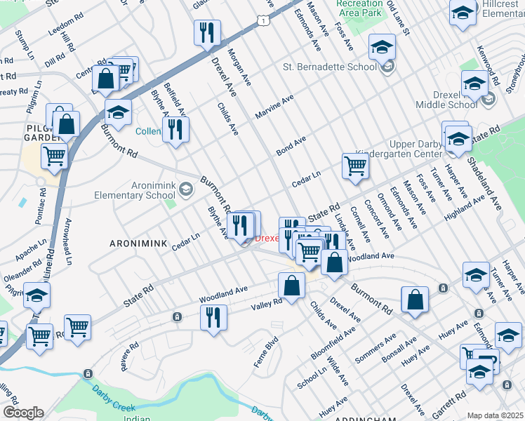 map of restaurants, bars, coffee shops, grocery stores, and more near 840 Childs Avenue in Drexel Hill