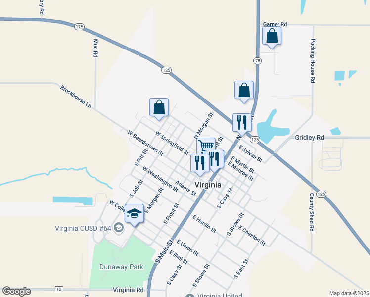 map of restaurants, bars, coffee shops, grocery stores, and more near 201 West Springfield Street in Virginia