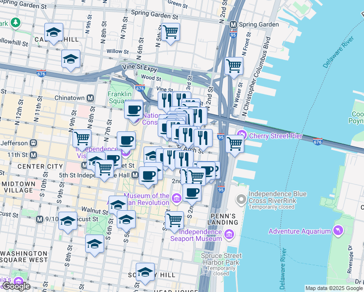 map of restaurants, bars, coffee shops, grocery stores, and more near in Philadelphia