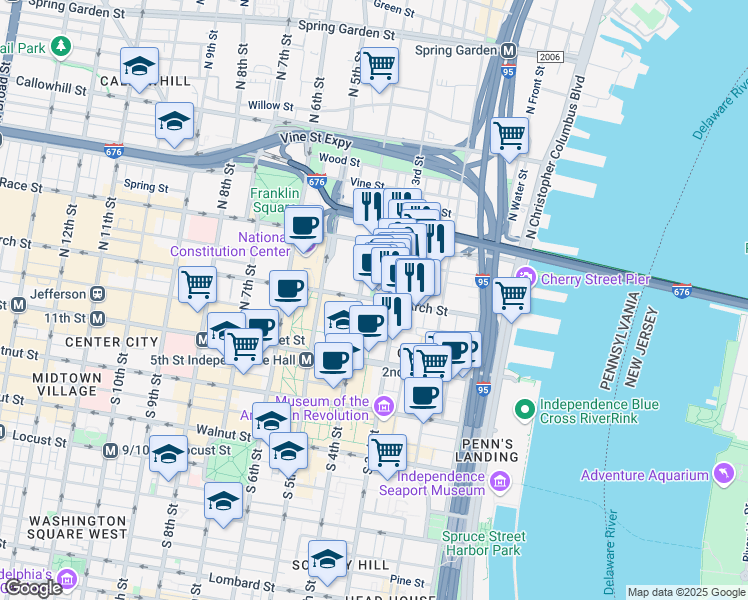 map of restaurants, bars, coffee shops, grocery stores, and more near in Philadelphia