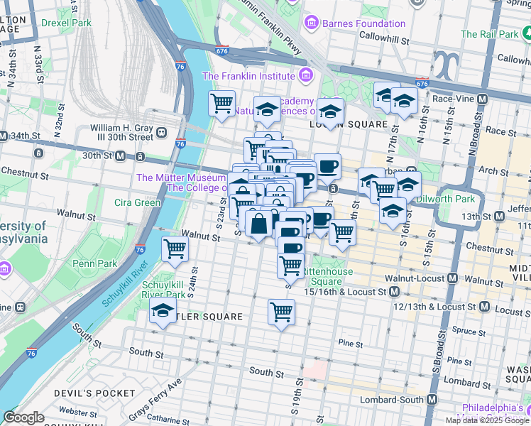 map of restaurants, bars, coffee shops, grocery stores, and more near in Philadelphia