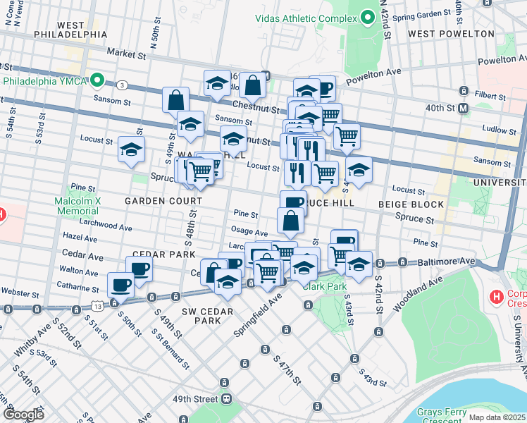 map of restaurants, bars, coffee shops, grocery stores, and more near in Philadelphia