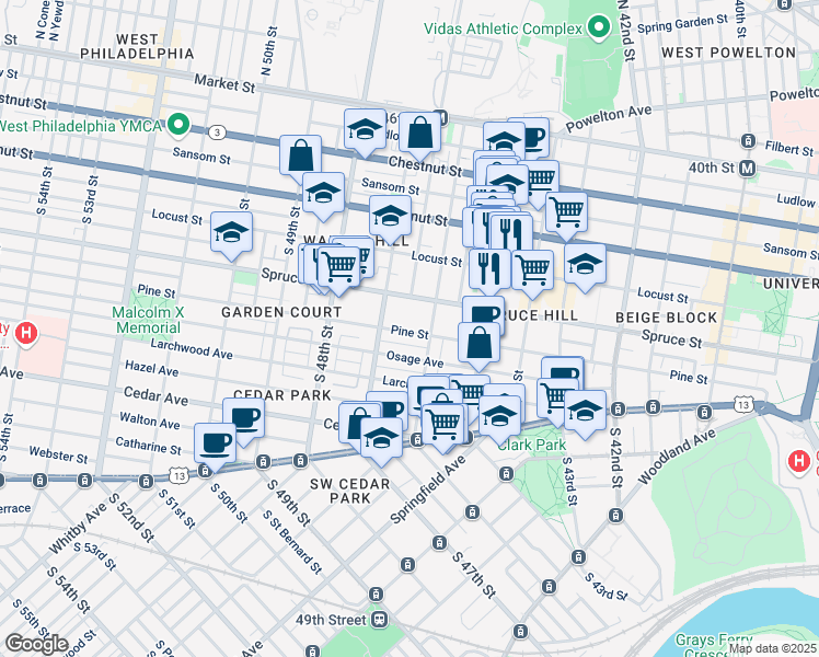 map of restaurants, bars, coffee shops, grocery stores, and more near in Philadelphia