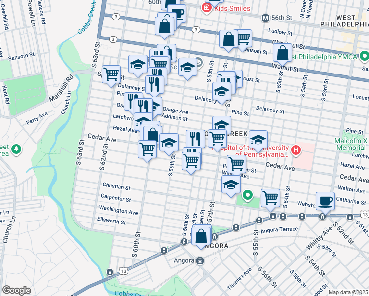 map of restaurants, bars, coffee shops, grocery stores, and more near 5842 Rodman Street in Philadelphia