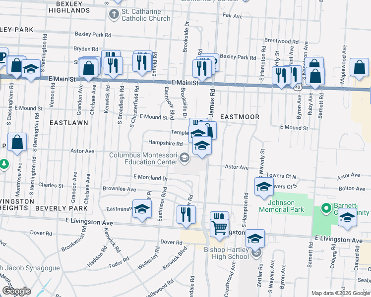 map of restaurants, bars, coffee shops, grocery stores, and more near 906 South Kellner Road in Columbus