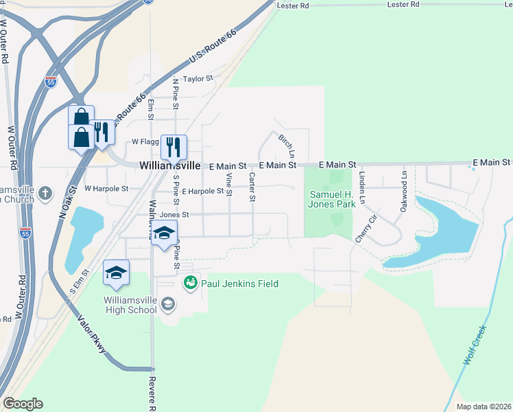 map of restaurants, bars, coffee shops, grocery stores, and more near 209 Carter Street in Williamsville