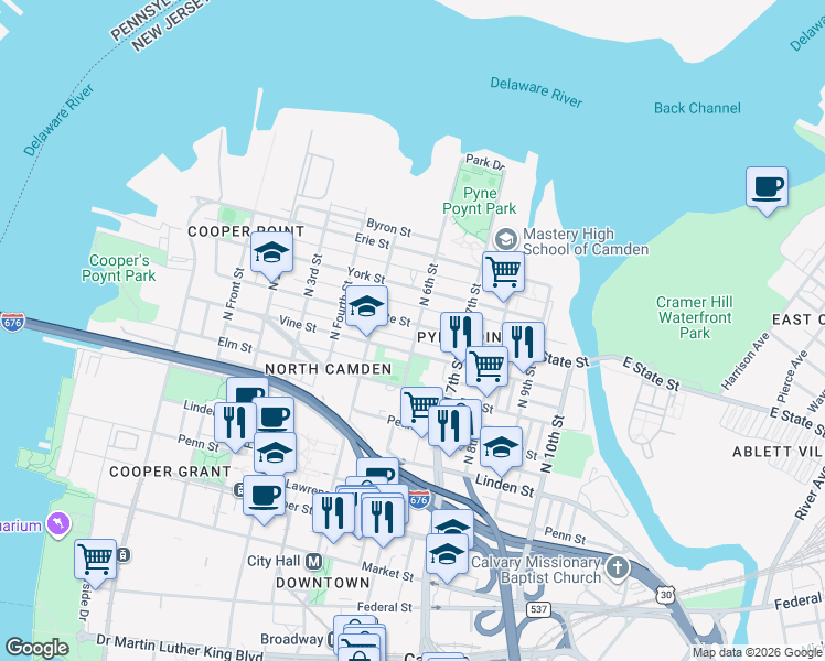 map of restaurants, bars, coffee shops, grocery stores, and more near in Camden