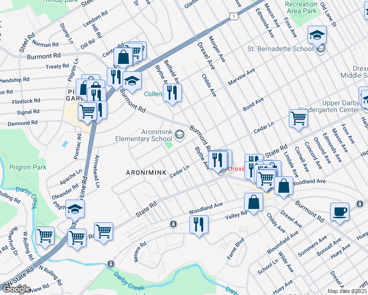 map of restaurants, bars, coffee shops, grocery stores, and more near 936 Alexander Avenue in Drexel Hill