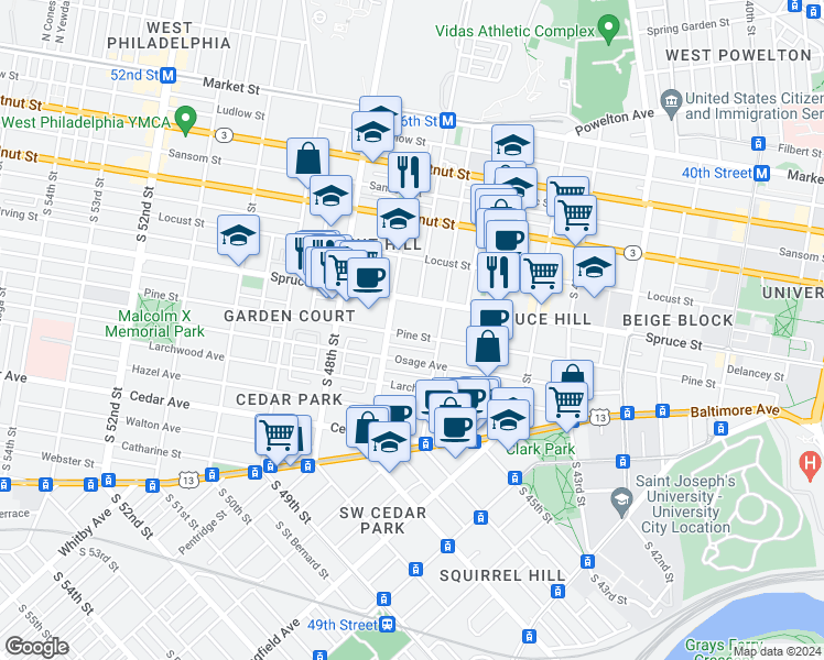 map of restaurants, bars, coffee shops, grocery stores, and more near in Philadelphia
