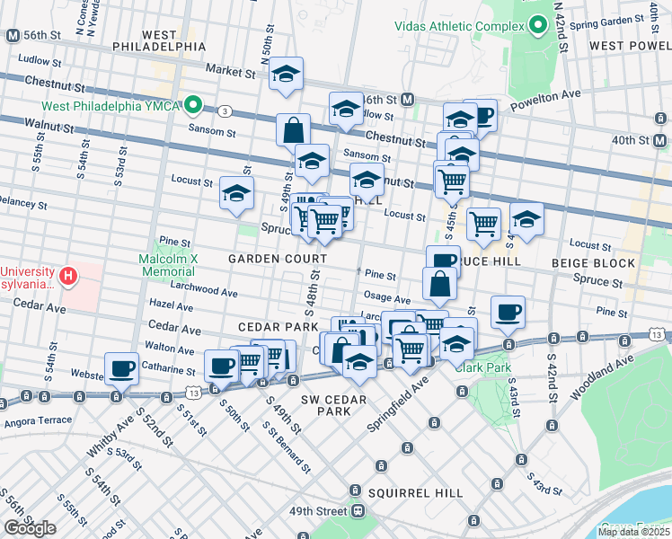 map of restaurants, bars, coffee shops, grocery stores, and more near 4730 Pine Street in Philadelphia