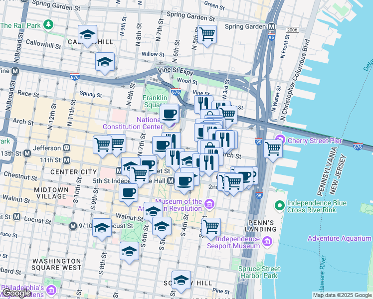 map of restaurants, bars, coffee shops, grocery stores, and more near in Philadelphia