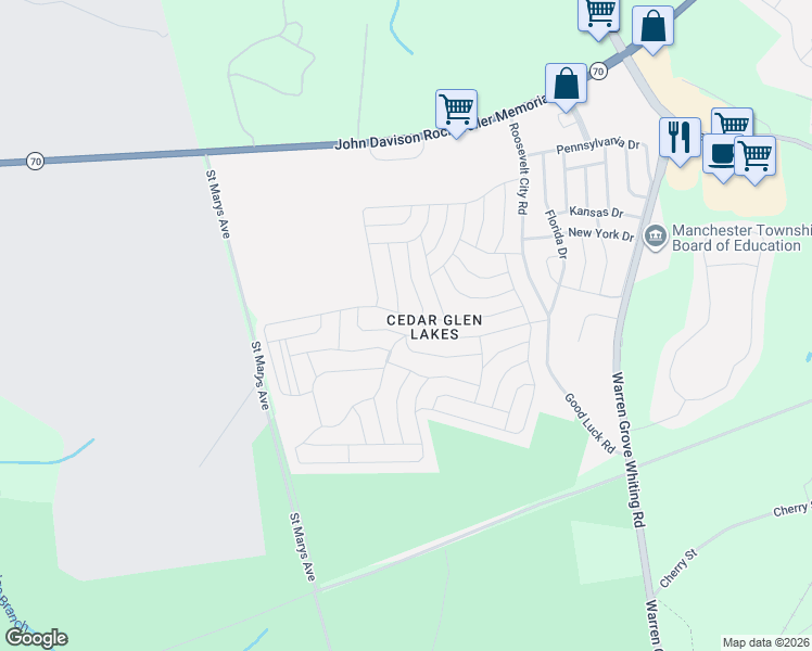 map of restaurants, bars, coffee shops, grocery stores, and more near 5A Vermont Way in Manchester Township