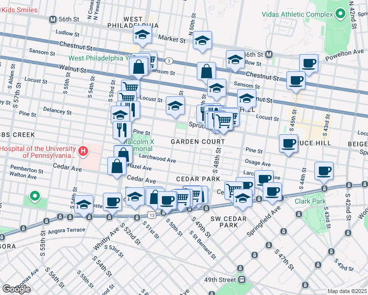 map of restaurants, bars, coffee shops, grocery stores, and more near 4925 Osage Avenue in Philadelphia