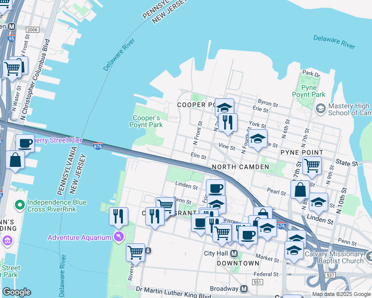 map of restaurants, bars, coffee shops, grocery stores, and more near 35-1 Elm Street in Camden