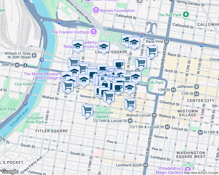 map of restaurants, bars, coffee shops, grocery stores, and more near 1819 Ranstead Street in Philadelphia