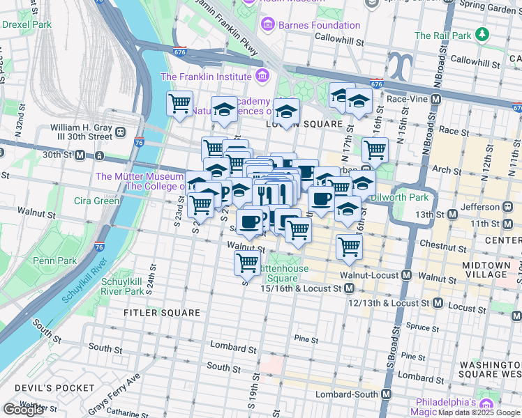 map of restaurants, bars, coffee shops, grocery stores, and more near in Philadelphia