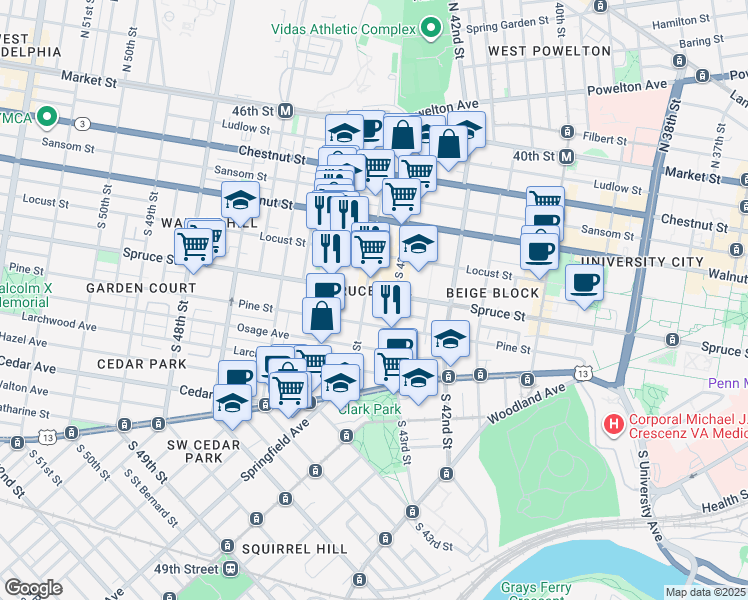 map of restaurants, bars, coffee shops, grocery stores, and more near in Philadelphia