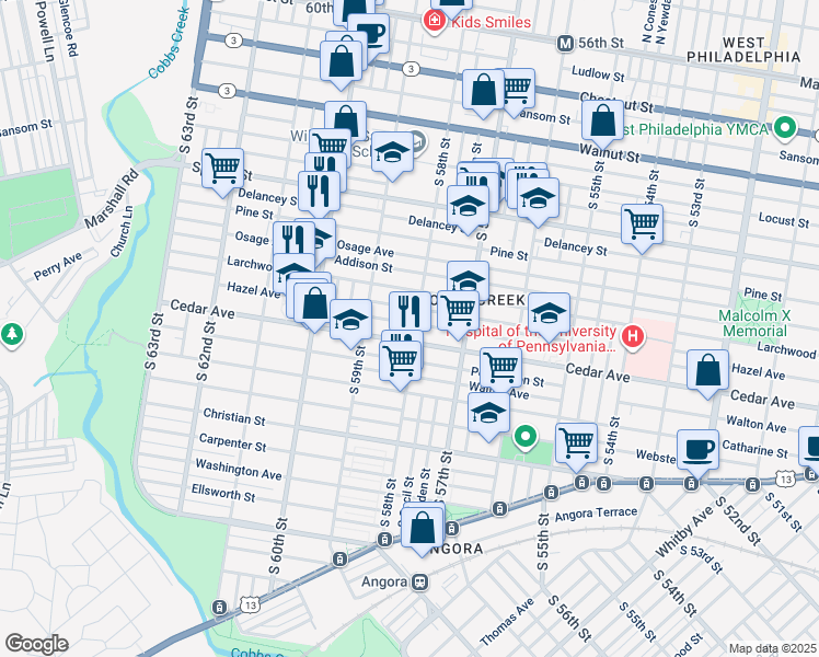 map of restaurants, bars, coffee shops, grocery stores, and more near 5804 Rodman St in Philadelphia