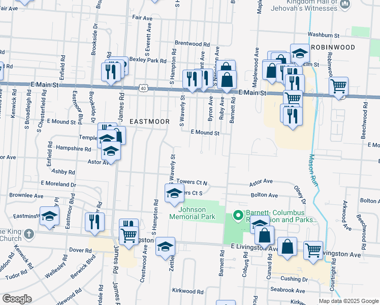 map of restaurants, bars, coffee shops, grocery stores, and more near 935 South Weyant Avenue in Columbus