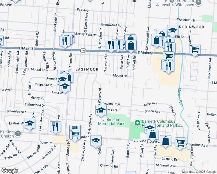 map of restaurants, bars, coffee shops, grocery stores, and more near 935 South Weyant Avenue in Columbus