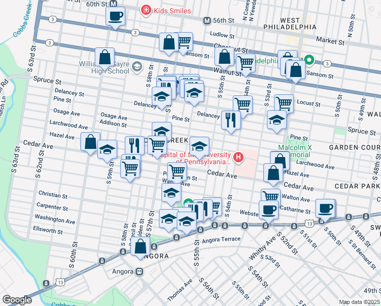 map of restaurants, bars, coffee shops, grocery stores, and more near 5557 Hazel Avenue in Philadelphia