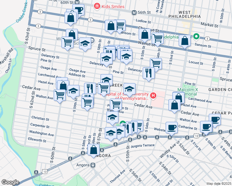 map of restaurants, bars, coffee shops, grocery stores, and more near 5620 Hazel Avenue in Philadelphia