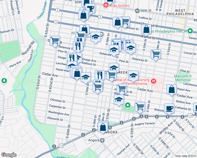 map of restaurants, bars, coffee shops, grocery stores, and more near 5812 Rodman Street in Philadelphia