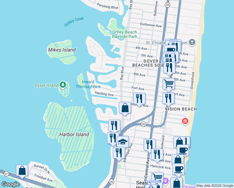 map of restaurants, bars, coffee shops, grocery stores, and more near 402 Harding Avenue in Seaside Heights
