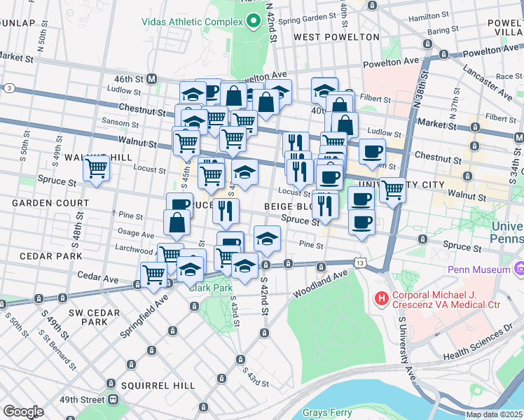 map of restaurants, bars, coffee shops, grocery stores, and more near in Philadelphia