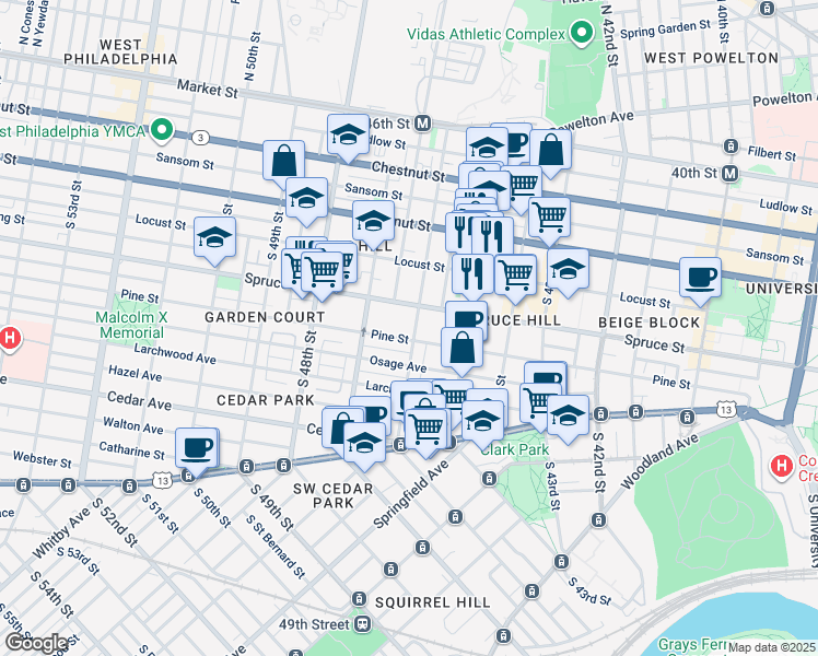 map of restaurants, bars, coffee shops, grocery stores, and more near 320 South 46th Street in Philadelphia