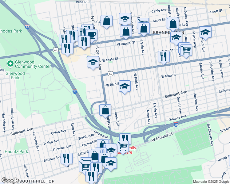 map of restaurants, bars, coffee shops, grocery stores, and more near 266 Brehl Avenue in Columbus