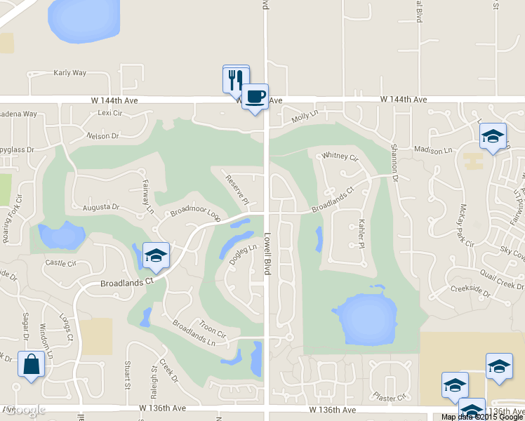 map of restaurants, bars, coffee shops, grocery stores, and more near 14131 Lowell Boulevard in Broomfield