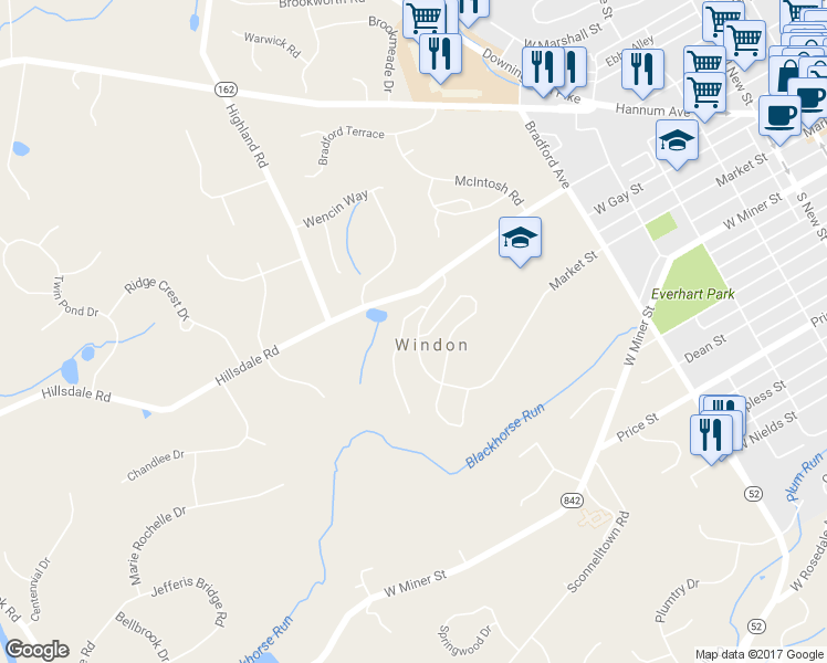 map of restaurants, bars, coffee shops, grocery stores, and more near 178 Mansion House Drive in West Chester