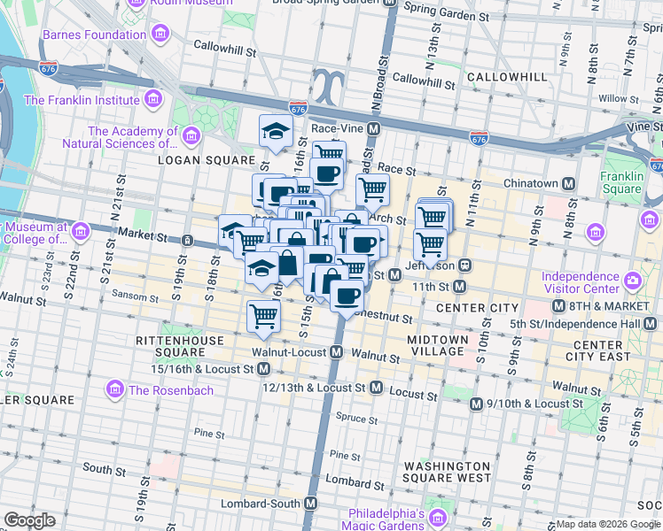 map of restaurants, bars, coffee shops, grocery stores, and more near in Philadelphia