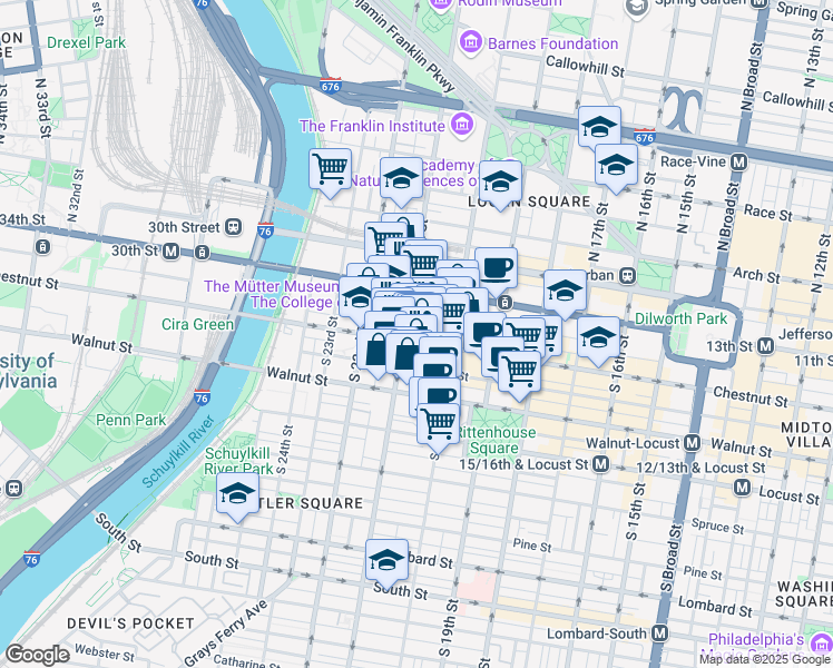 map of restaurants, bars, coffee shops, grocery stores, and more near in MIDDLE CITY WEST