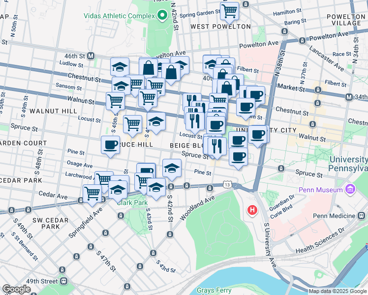 map of restaurants, bars, coffee shops, grocery stores, and more near in Philadelphia