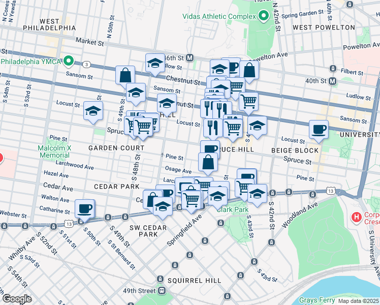 map of restaurants, bars, coffee shops, grocery stores, and more near in Philadelphia