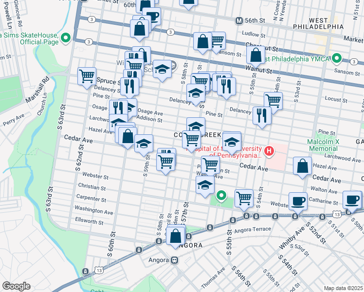 map of restaurants, bars, coffee shops, grocery stores, and more near 5759 Rodman Street in Philadelphia