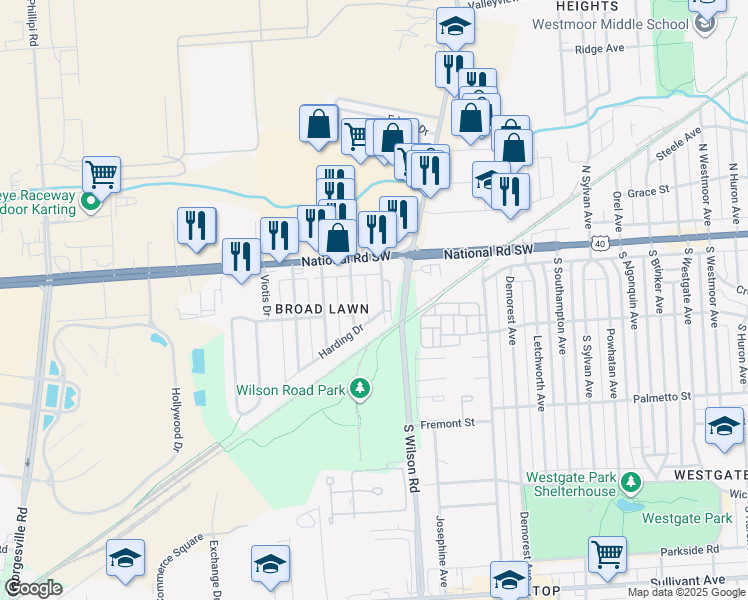 map of restaurants, bars, coffee shops, grocery stores, and more near 64 Broadlawn Avenue in Columbus