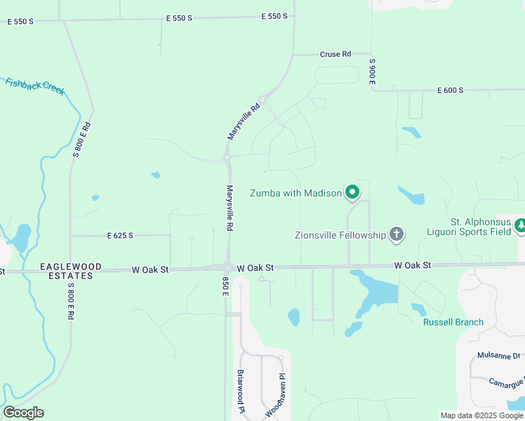 map of restaurants, bars, coffee shops, grocery stores, and more near 605 Sycamore Court in Zionsville
