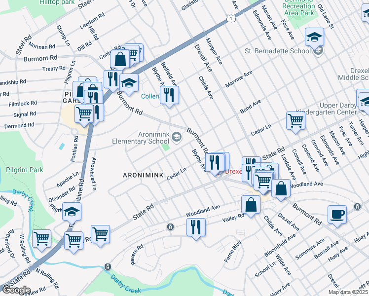map of restaurants, bars, coffee shops, grocery stores, and more near 937 Alexander Avenue in Drexel Hill