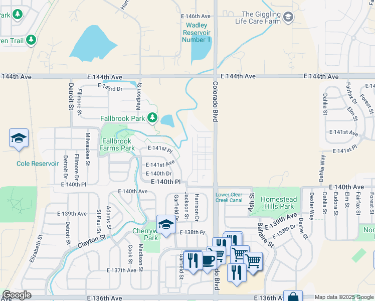 map of restaurants, bars, coffee shops, grocery stores, and more near 14117 Jackson Street in Thornton