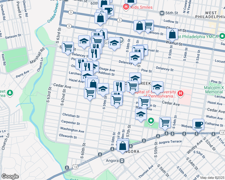 map of restaurants, bars, coffee shops, grocery stores, and more near 5840 Rodman Street in Philadelphia
