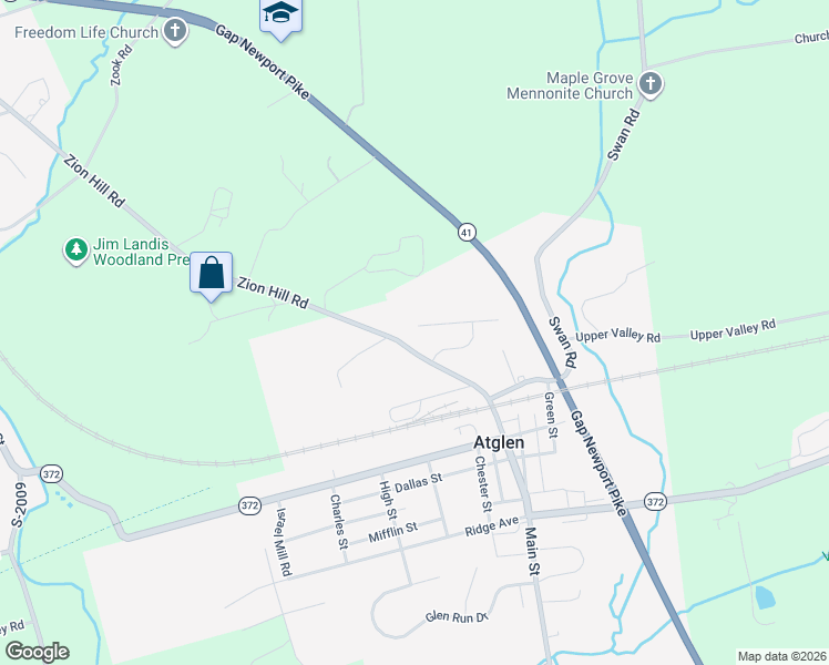 map of restaurants, bars, coffee shops, grocery stores, and more near 235 Zion Hill Road in Atglen