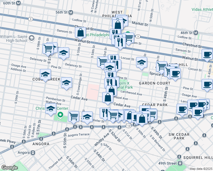 map of restaurants, bars, coffee shops, grocery stores, and more near 5234 Addison Street in Philadelphia